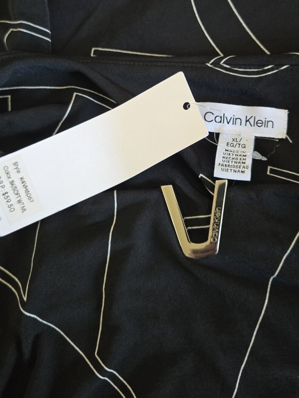 NWT Calvin Klein sz XL black / white monogram logo soft pullover top - Picture 3 of 3